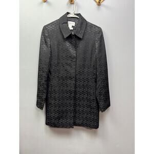 Newport News Easy Style black jacquard long jacket hidden buttons Size 8‎